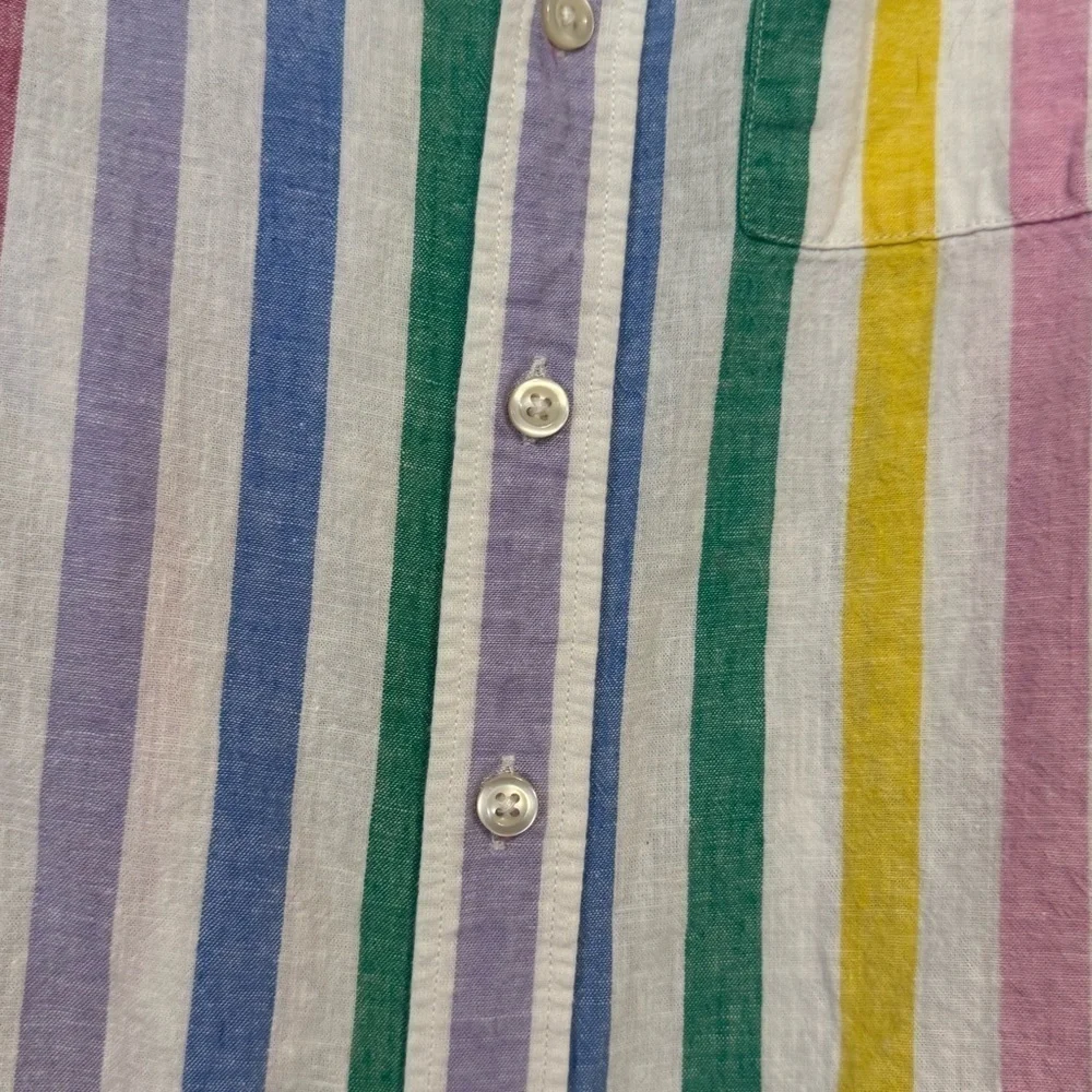 Gap Pastel Rainbow Striped Short Sleeve Button Down Casual Shirt
